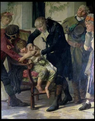Edward Jenner (1749-1823) realizando la primera vacunación contra la viruela en 1796, 1879 (detalle)